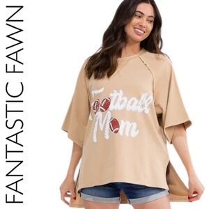 951:  FANTASTIC FAWN NEW FOOTBALL MOM TOP TAUPE (GG3)
